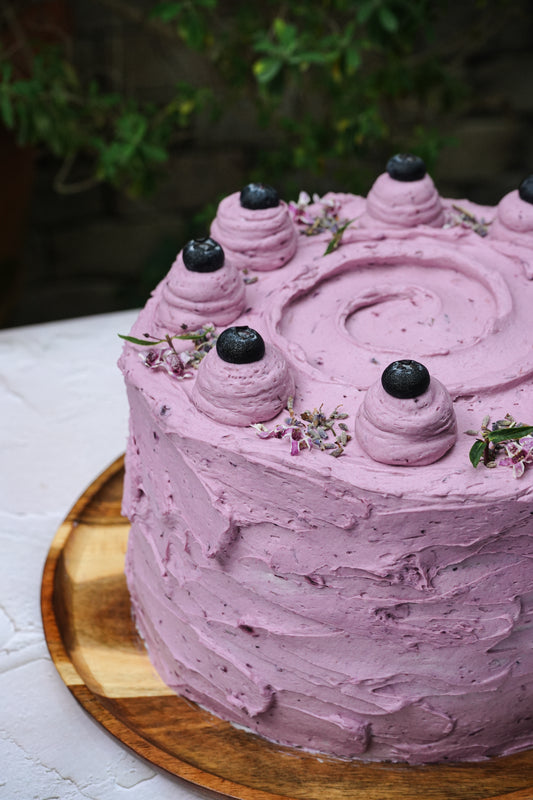 blueberry honey cake, lavender honey cake, medovik cake