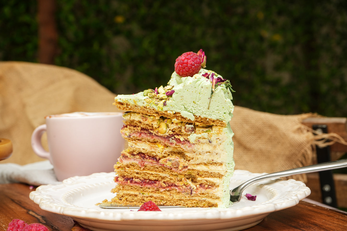 Pistachio Raspberry Honey Cake