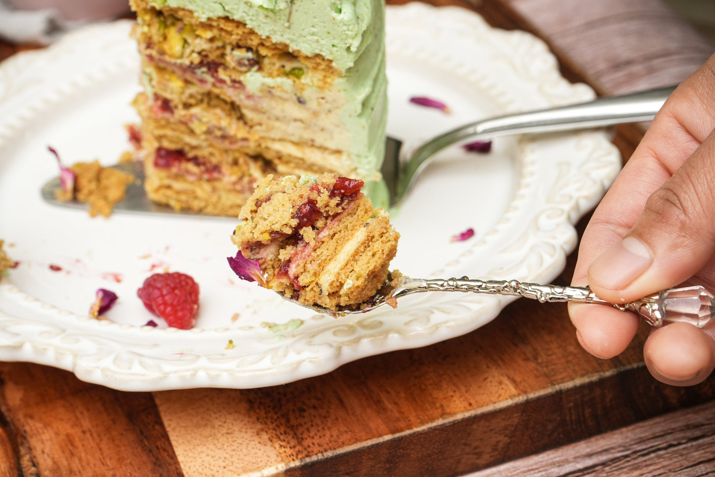 Pistachio Raspberry Honey Cake